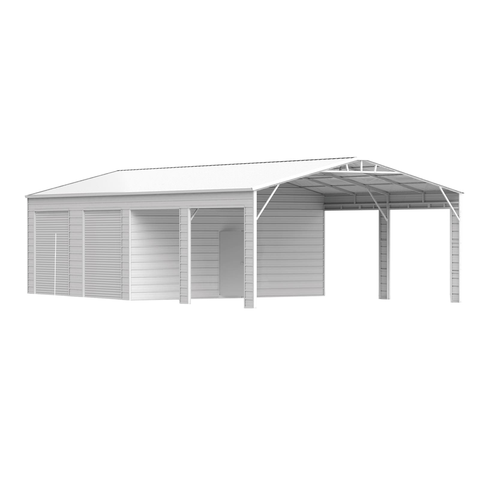 Metal carport structure on a white background