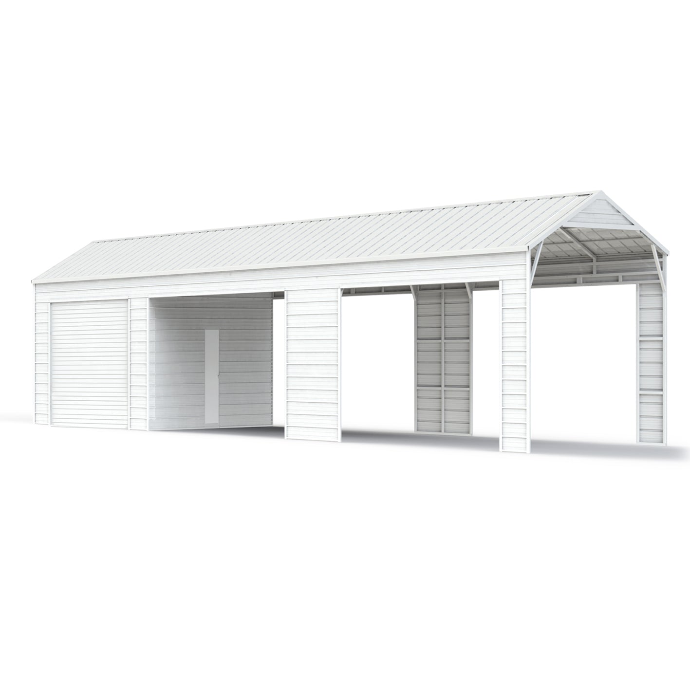 White metal carport with a sloped roof on a white background